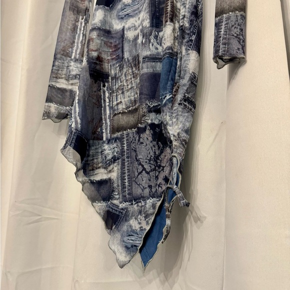 Denim Print Mock Neck Mini Dress - Picture 3 of 4